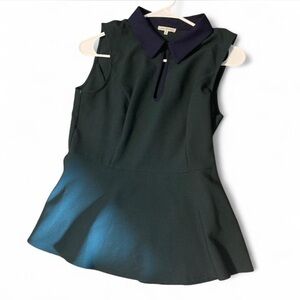 Sleeveless Dark Green Dress with Navy Collar